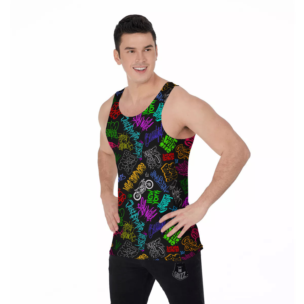 Graffiti Text Colorful Urban Elements Print Pattern Men's Tank Top-grizzshop