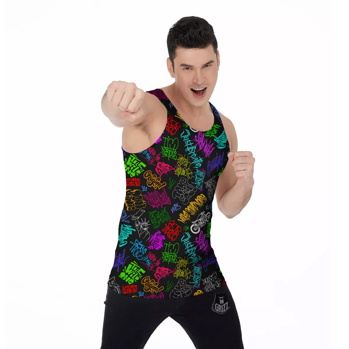 Graffiti Text Colorful Urban Elements Print Pattern Men's Tank Top-grizzshop