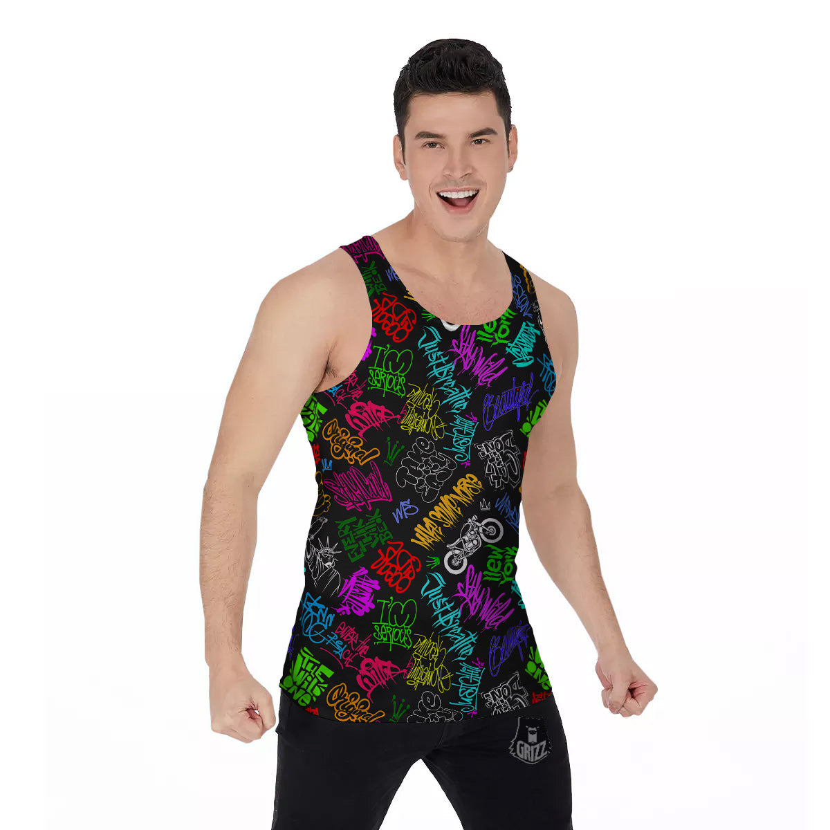 Graffiti Text Colorful Urban Elements Print Pattern Men's Tank Top-grizzshop