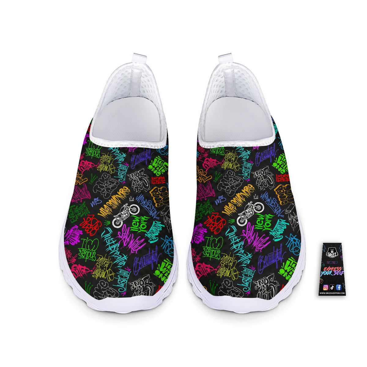 Graffiti Text Colorful Urban Elements Print Pattern Nurse Shoes-grizzshop