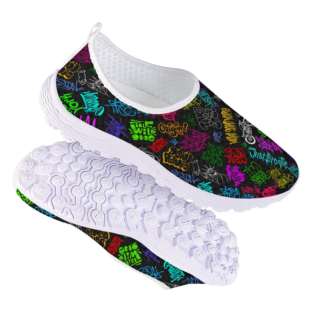 Graffiti Text Colorful Urban Elements Print Pattern Nurse Shoes-grizzshop