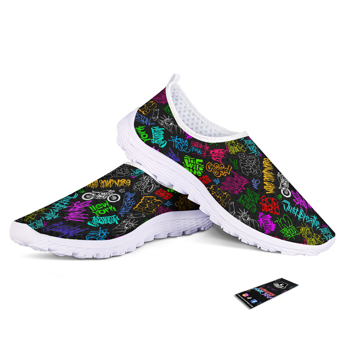 Graffiti Text Colorful Urban Elements Print Pattern Nurse Shoes-grizzshop