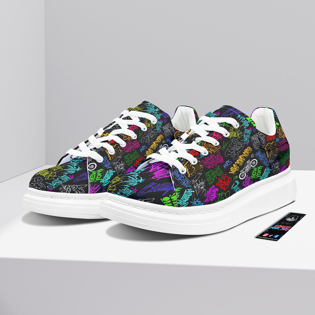 Graffiti Text Colorful Urban Elements Print Pattern Platform Shoes-grizzshop