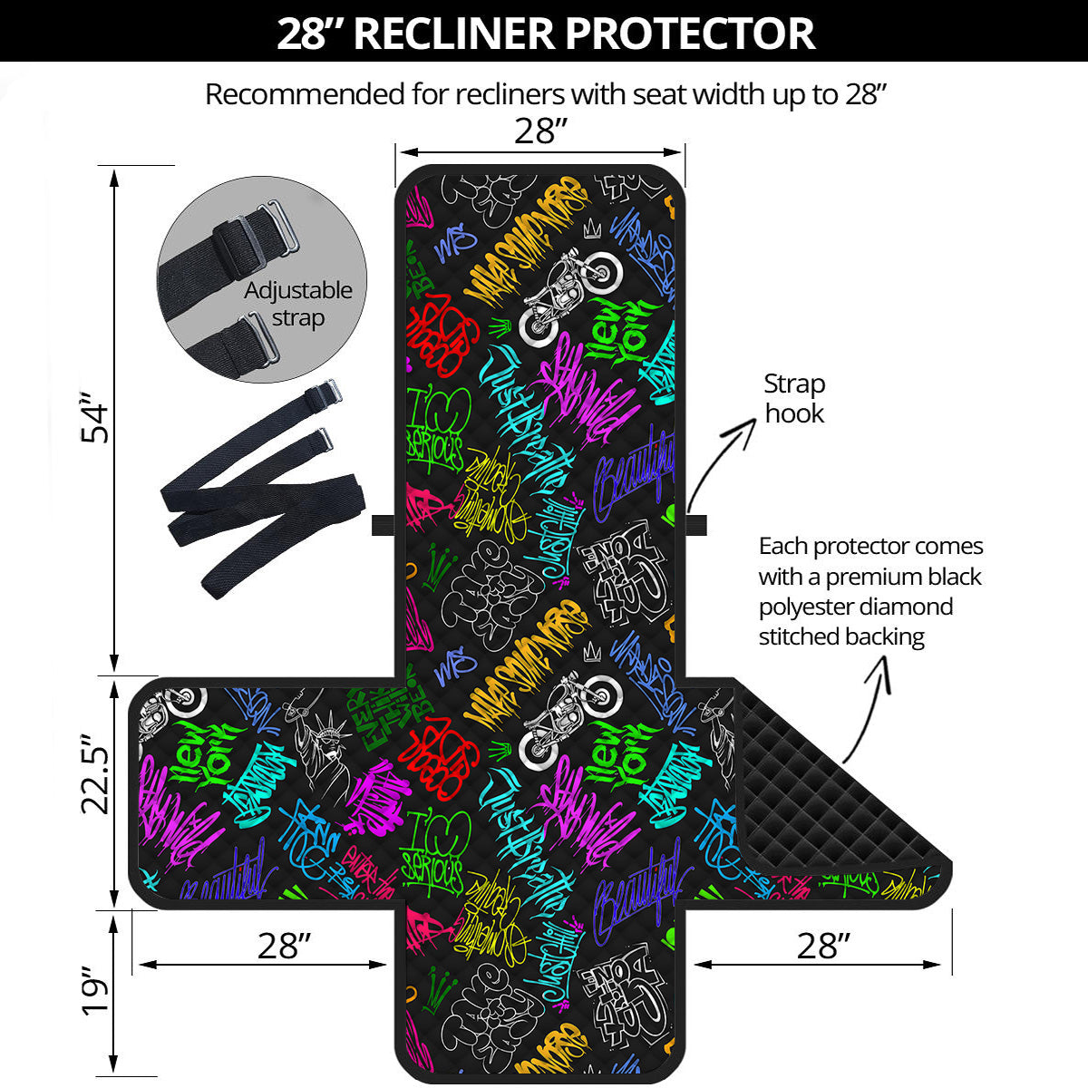 Graffiti Text Colorful Urban Elements Print Pattern Recliner Protector-grizzshop