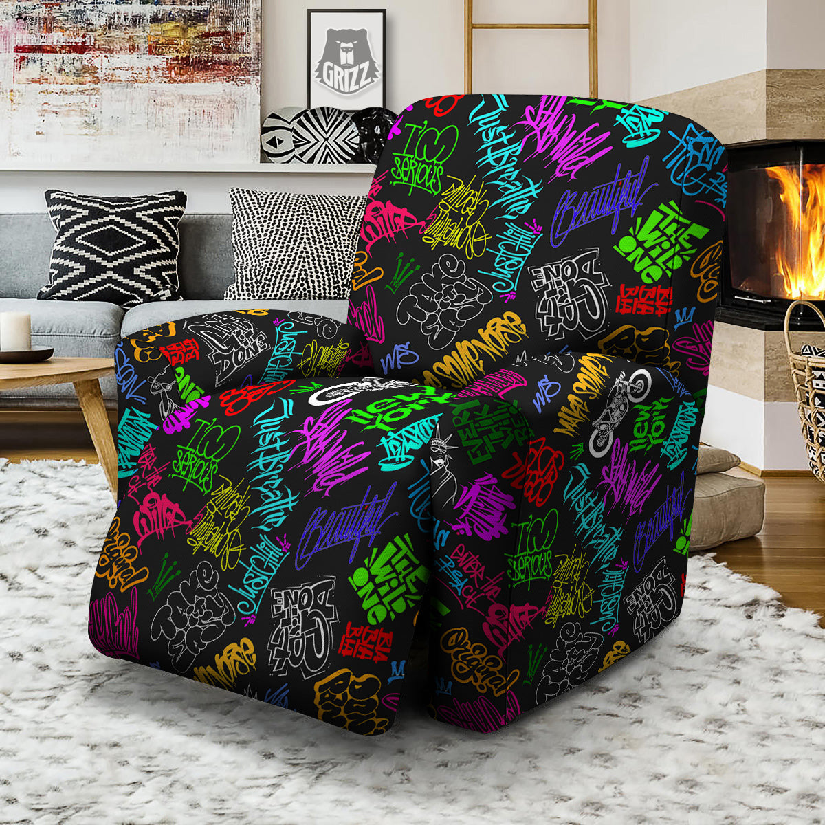 Graffiti Text Colorful Urban Elements Print Pattern Recliner Slipcover-grizzshop