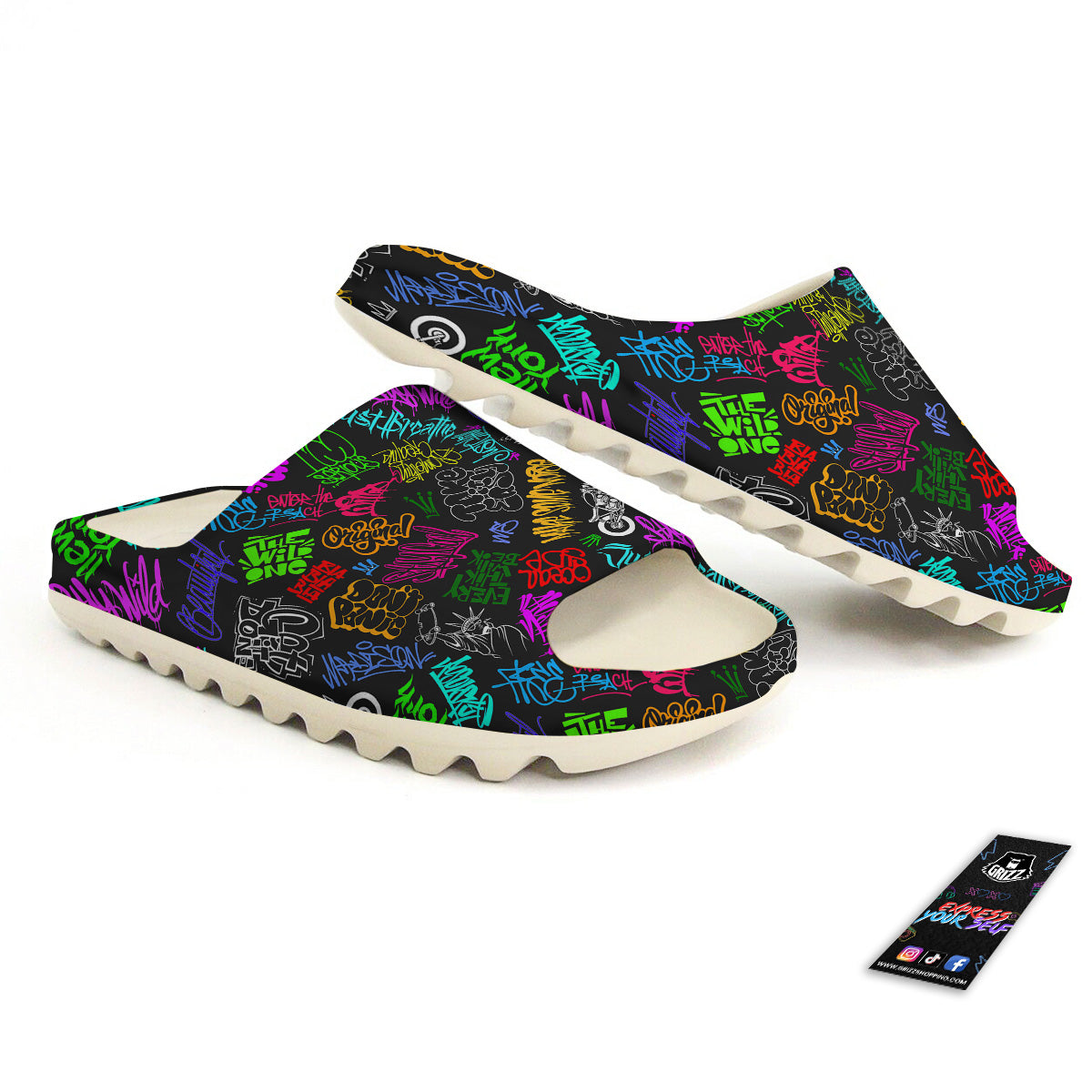 Graffiti Text Colorful Urban Elements Print Pattern Sandals-grizzshop