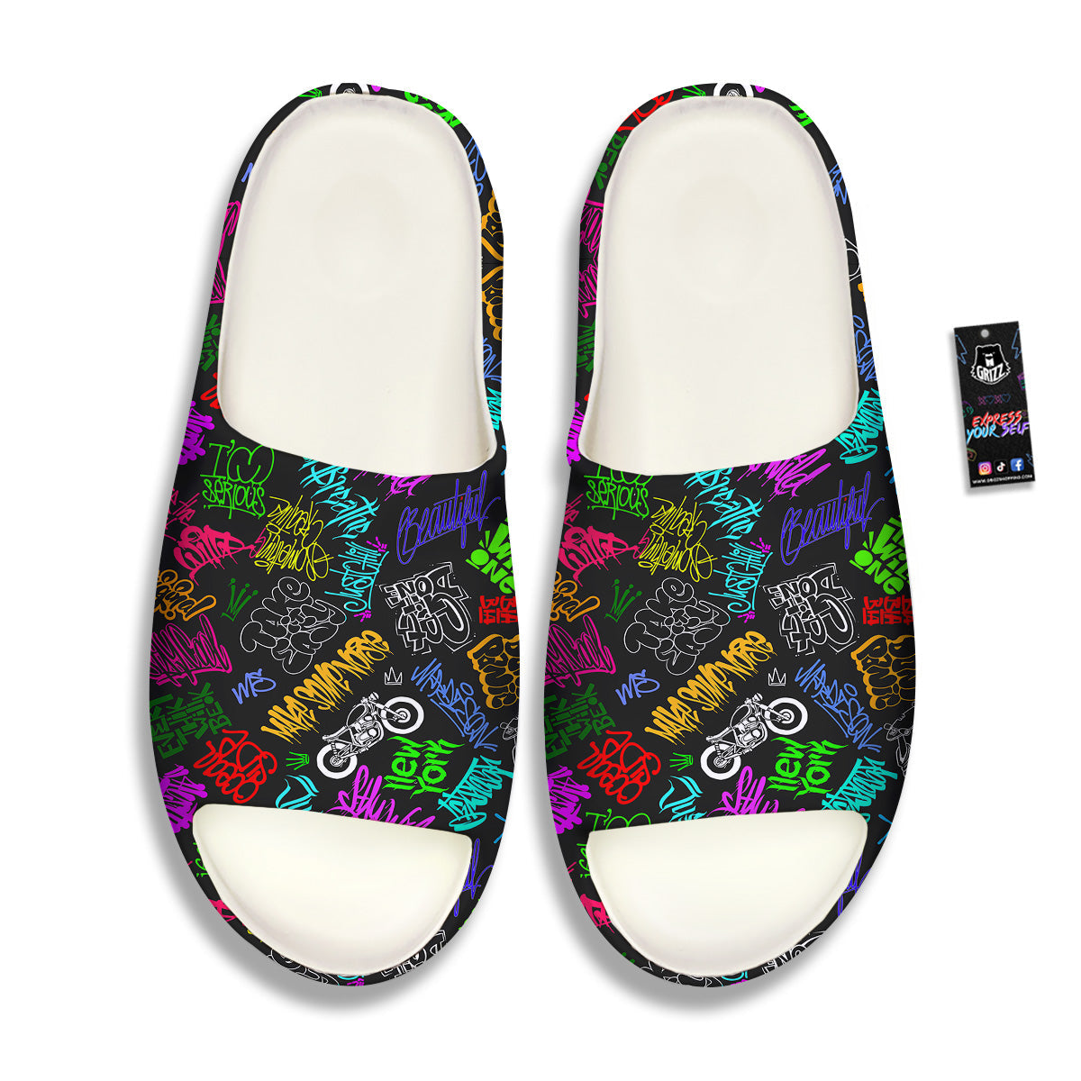 Graffiti Text Colorful Urban Elements Print Pattern Sandals-grizzshop