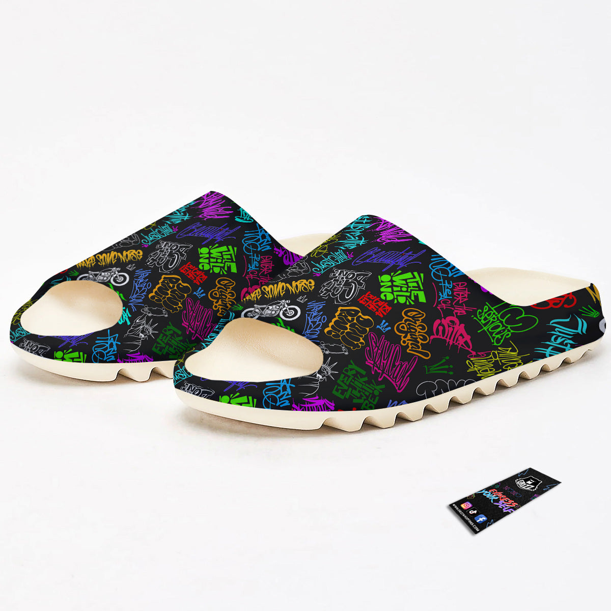 Graffiti Text Colorful Urban Elements Print Pattern Sandals-grizzshop