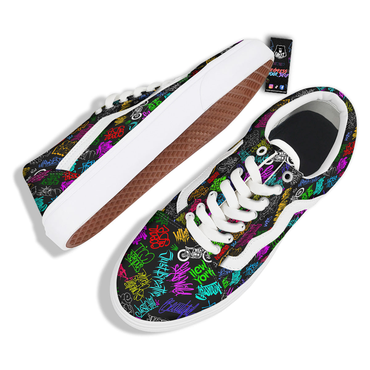 Graffiti Text Colorful Urban Elements Print Pattern Skate Shoes-grizzshop