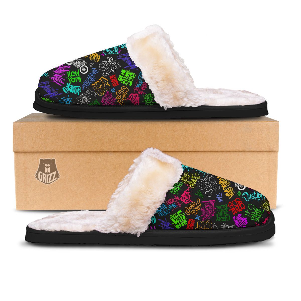 Graffiti Text Colorful Urban Elements Print Pattern Slippers-grizzshop