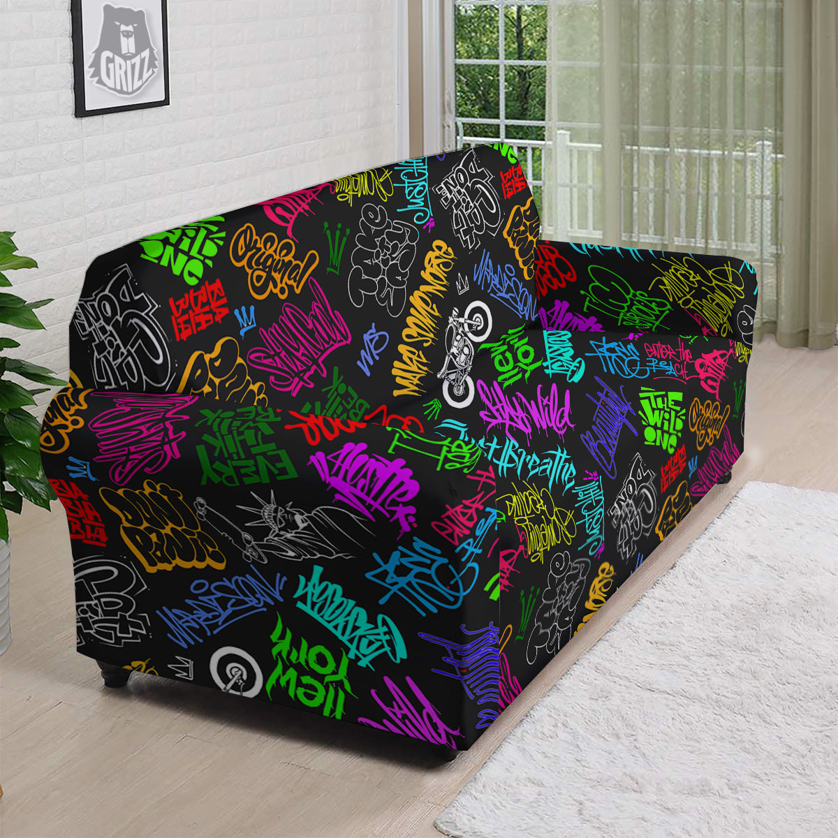 Graffiti Text Colorful Urban Elements Print Pattern Sofa Cover-grizzshop