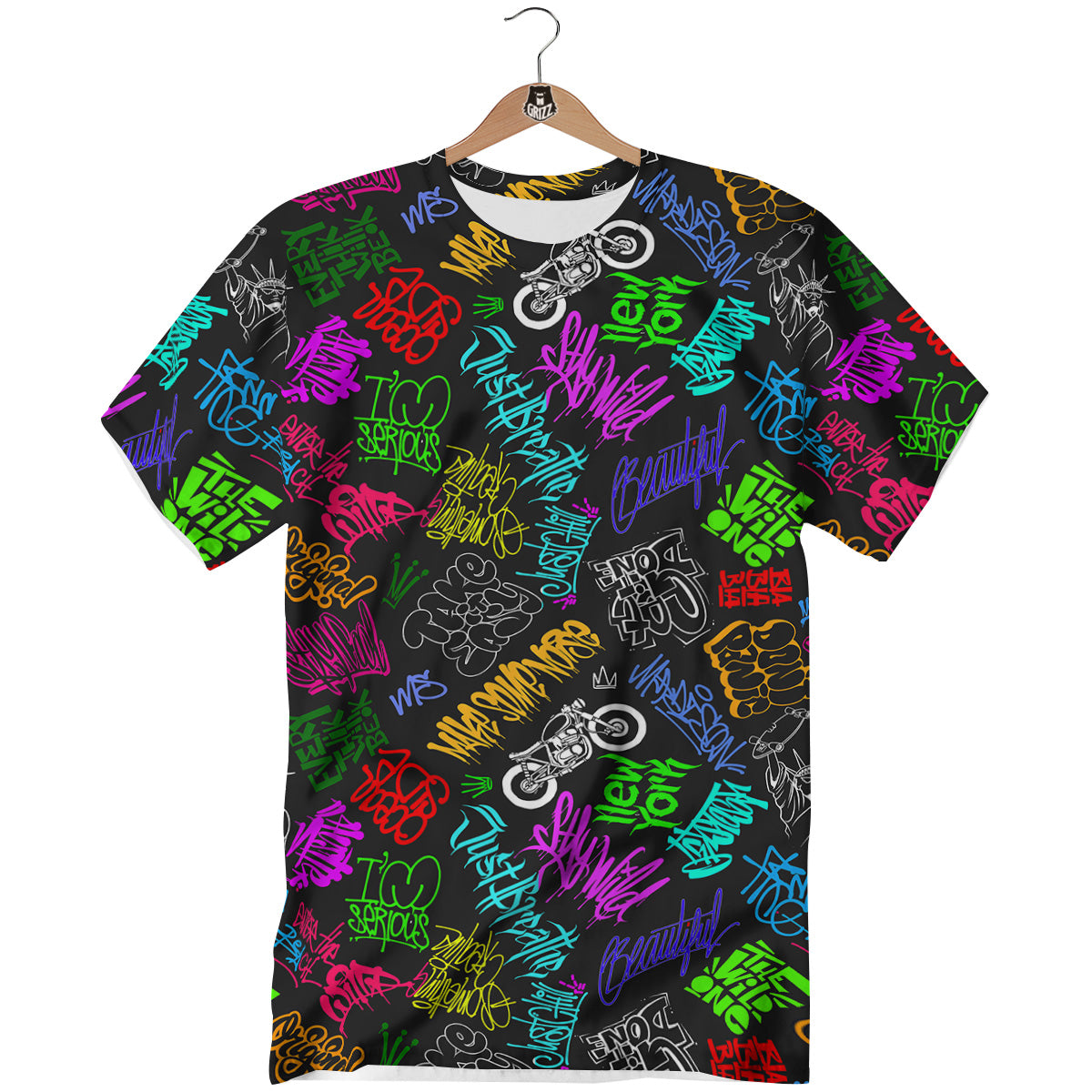 Graffiti Text Colorful Urban Elements Print Pattern T-Shirt-grizzshop