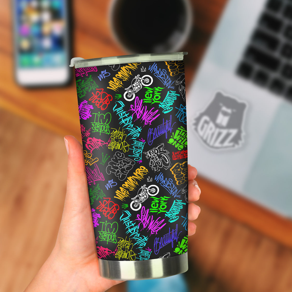 Graffiti Text Colorful Urban Elements Print Pattern Tumbler-grizzshop