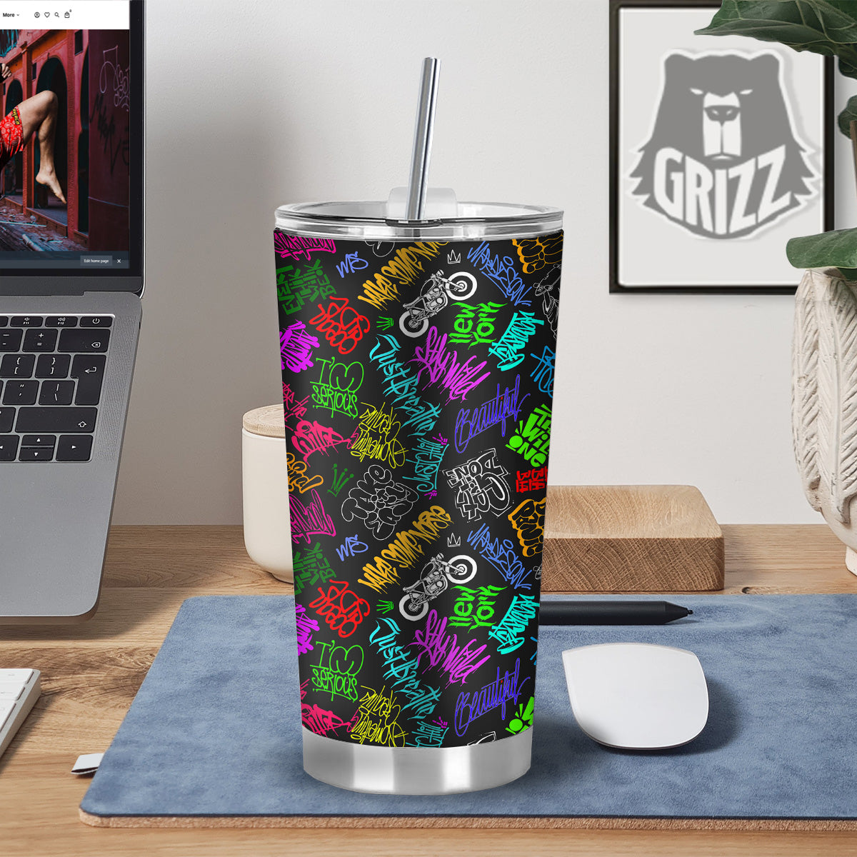 Graffiti Text Colorful Urban Elements Print Pattern Tumbler-grizzshop