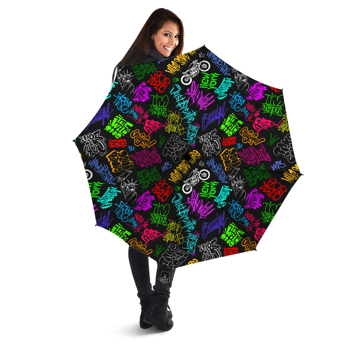 Graffiti Text Colorful Urban Elements Print Pattern Umbrella-grizzshop