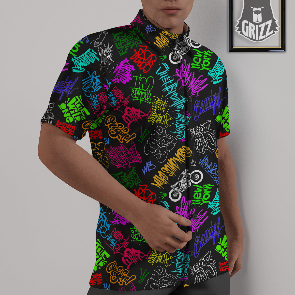 Graffiti Text Colorful Urban Elements Print Pattern Untucked Shirts-grizzshop