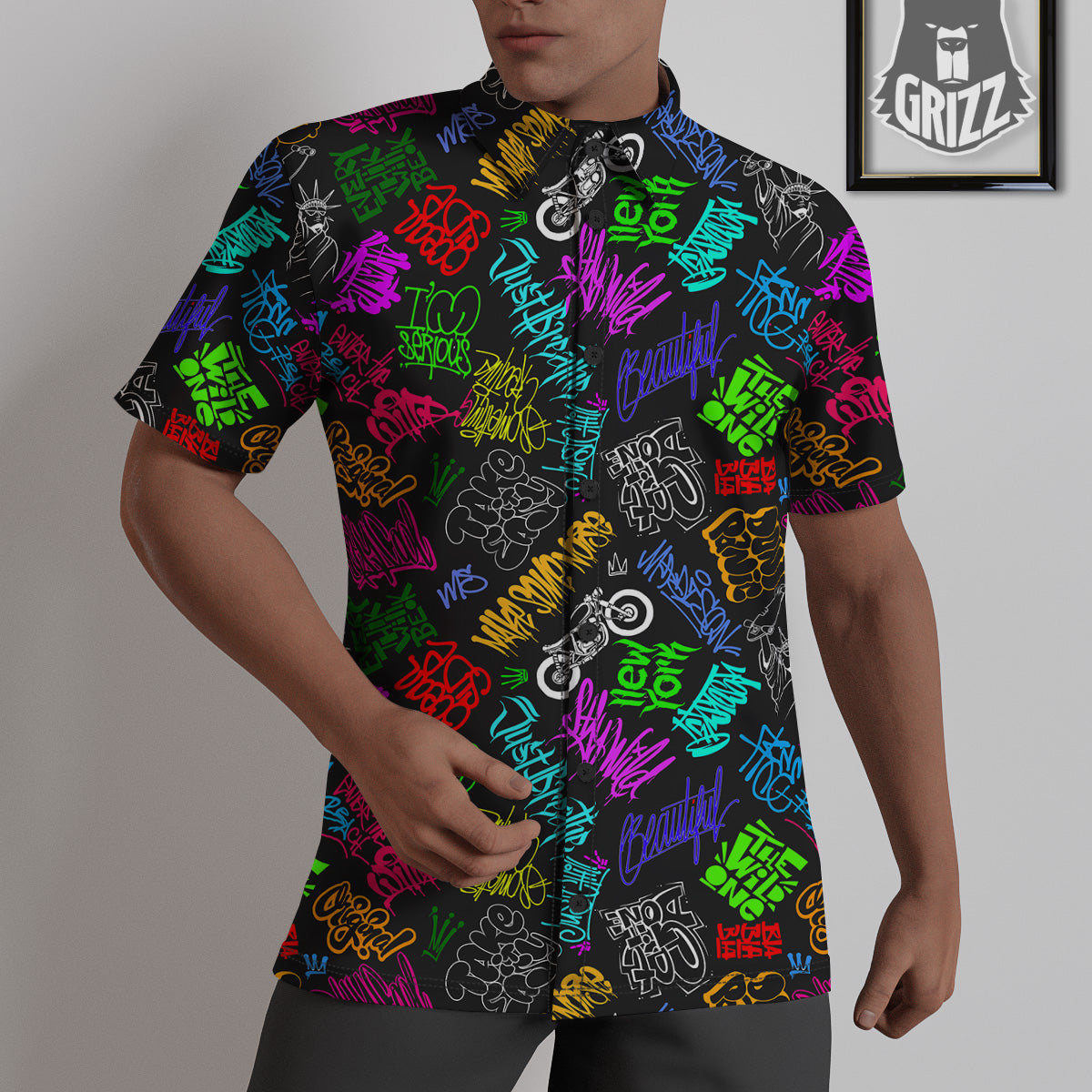 Graffiti Text Colorful Urban Elements Print Pattern Untucked Shirts-grizzshop