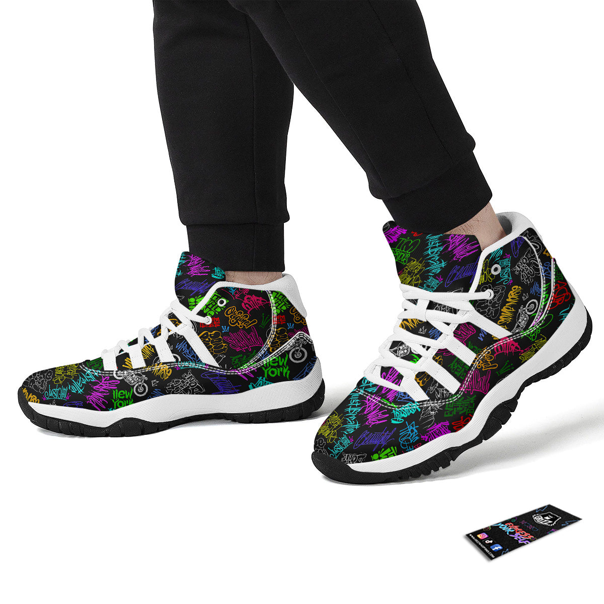 Graffiti Text Colorful Urban Elements Print Pattern White Bball Shoes-grizzshop