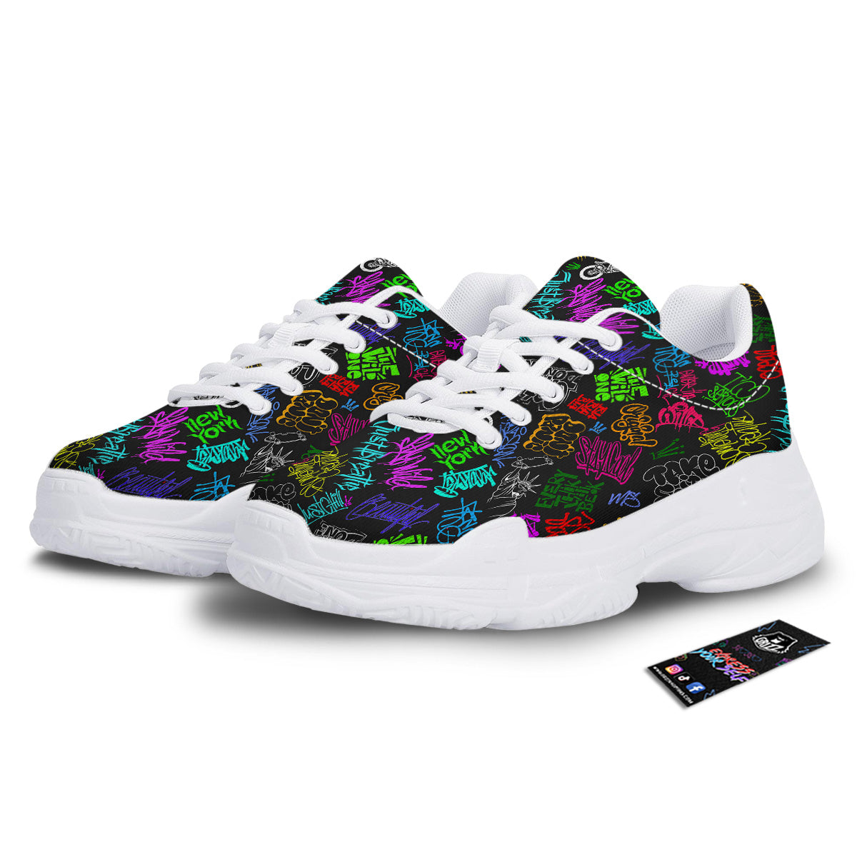 Graffiti Text Colorful Urban Elements Print Pattern White Chunky Shoes-grizzshop