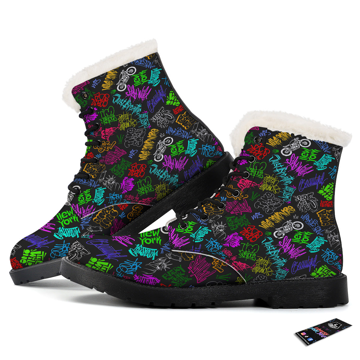 Graffiti Text Colorful Urban Elements Print Pattern Winter Boots-grizzshop