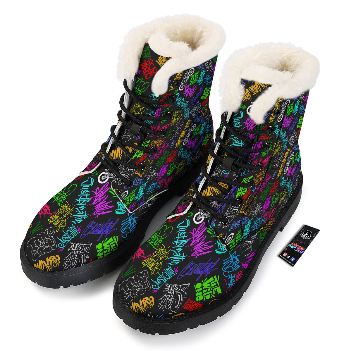 Graffiti Text Colorful Urban Elements Print Pattern Winter Boots-grizzshop