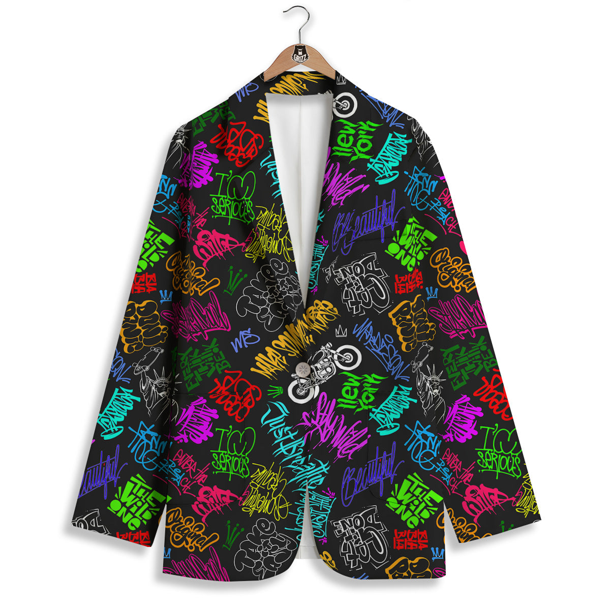 Graffiti Text Colorful Urban Elements Print Pattern Women's Blazer-grizzshop