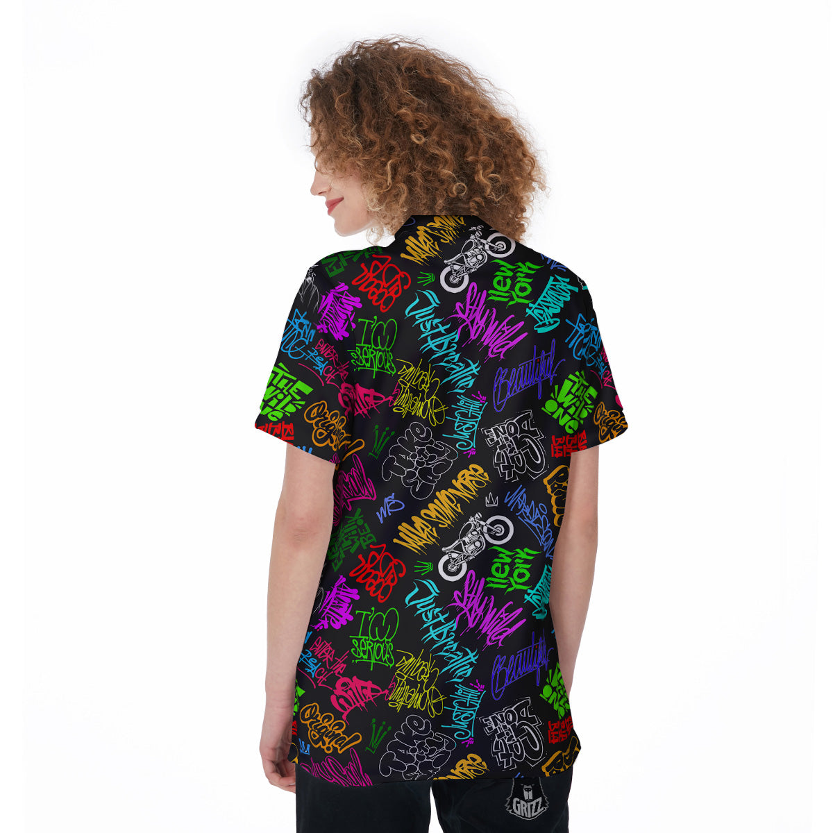 Graffiti Text Colorful Urban Elements Print Pattern Women's Golf Shirts-grizzshop