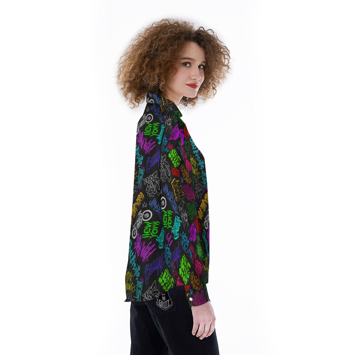 Graffiti Text Colorful Urban Elements Print Pattern Women's Long Sleeve Shirts-grizzshop