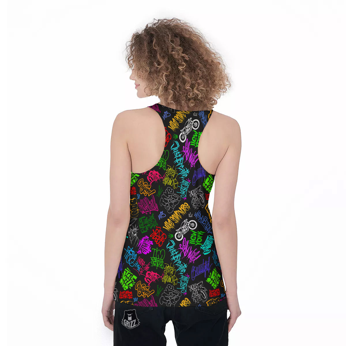 Graffiti Text Colorful Urban Elements Print Pattern Women's Racerback Tank Top-grizzshop