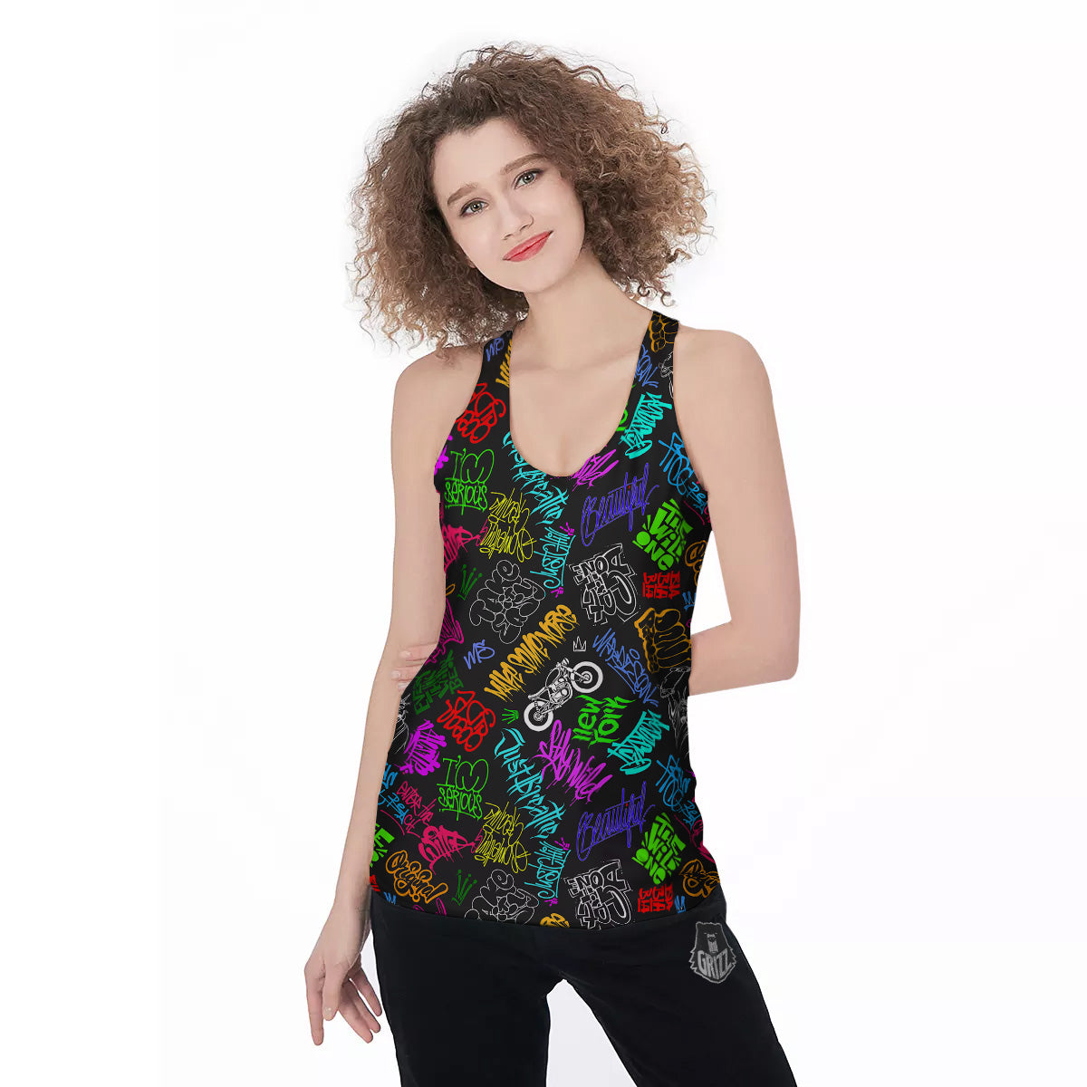 Graffiti Text Colorful Urban Elements Print Pattern Women's Racerback Tank Top-grizzshop