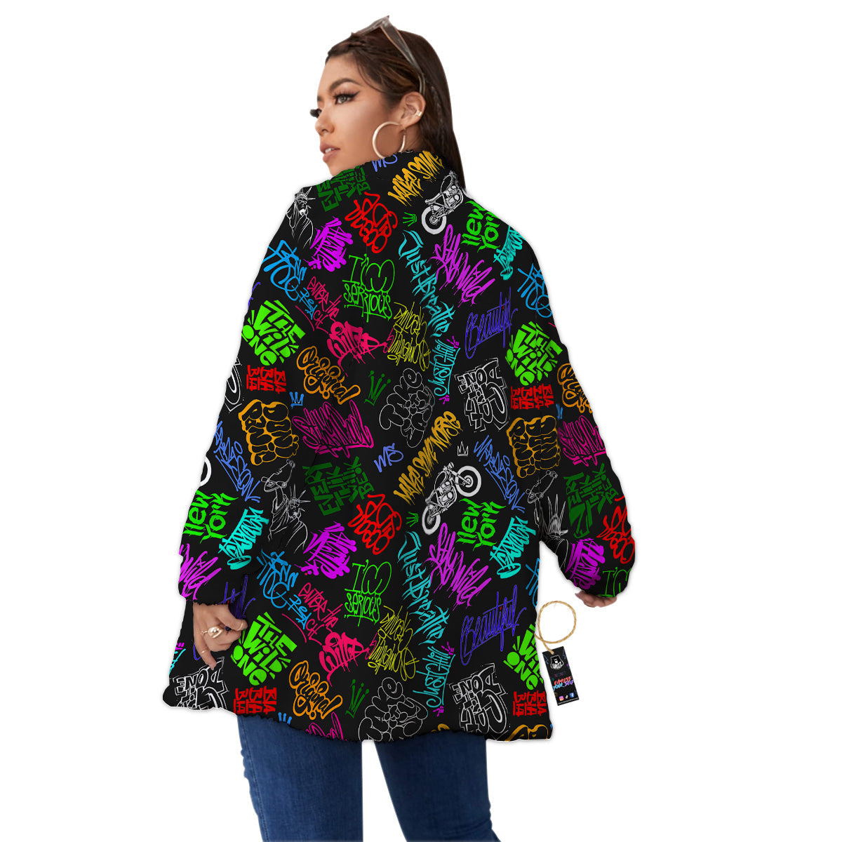 Graffiti Text Colorful Urban Elements Print Pattern Women's Sherpa Jacket-grizzshop