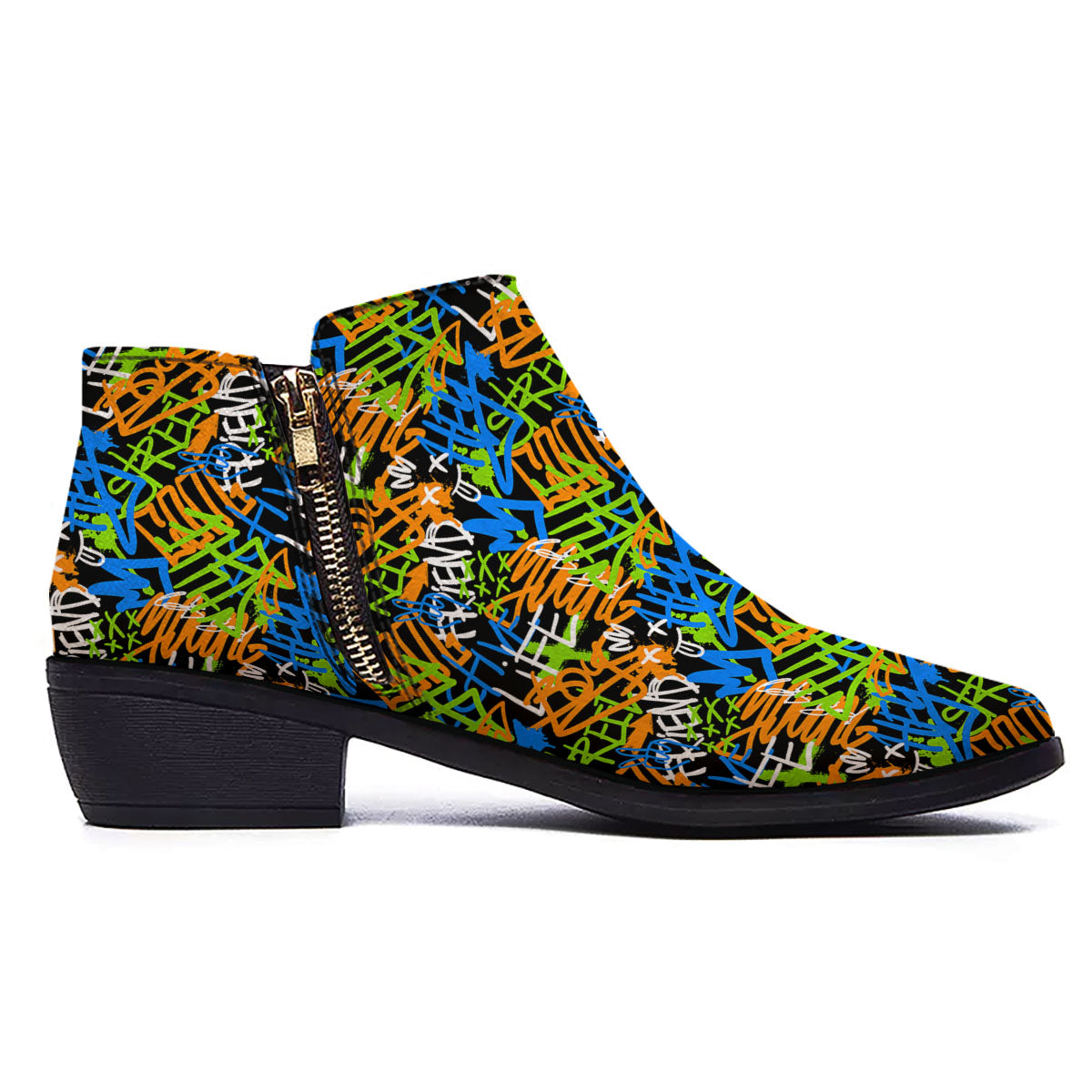 Graffiti Text Print Pattern Ankle Boots-grizzshop