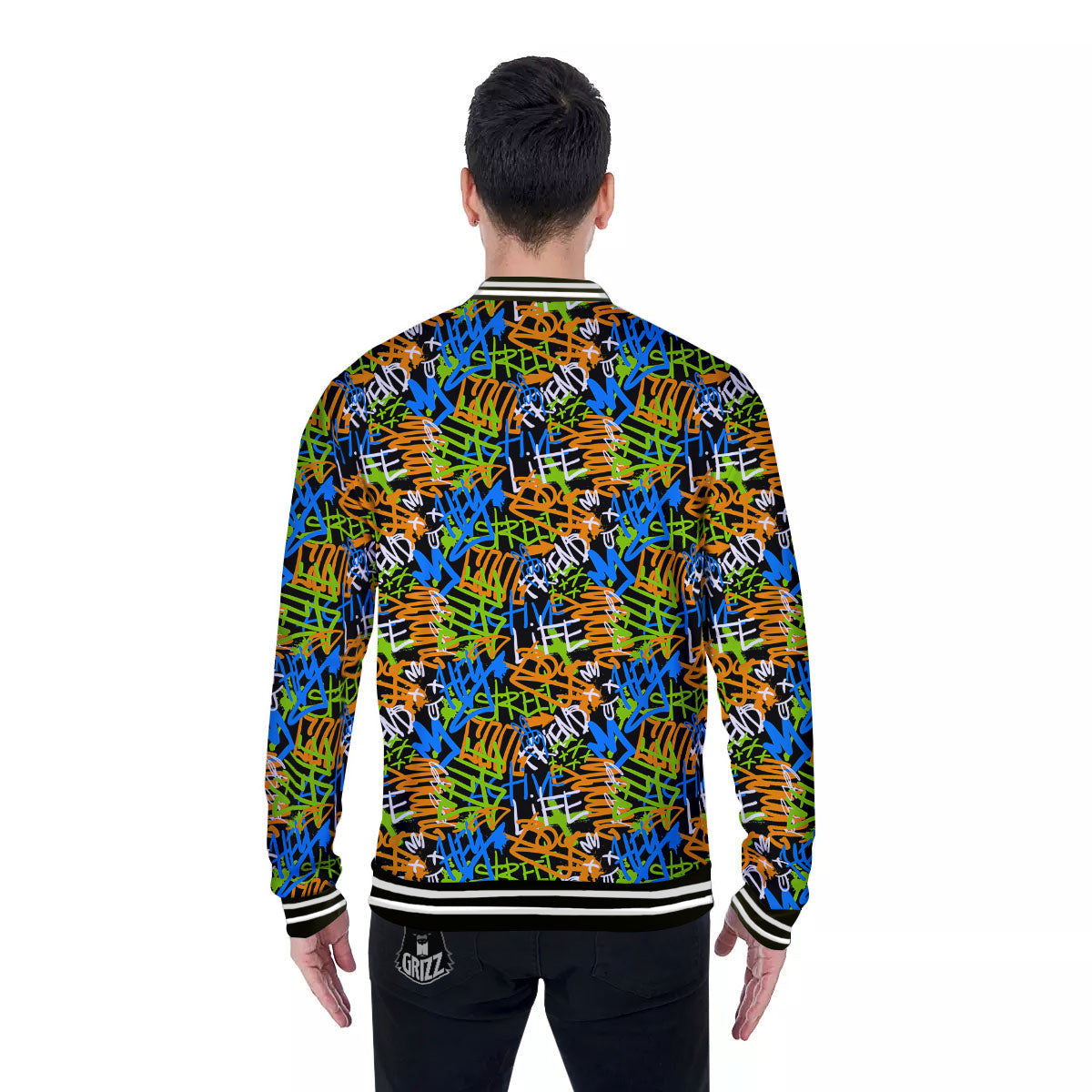 Graffiti Text Print Pattern Baseball Jacket-grizzshop