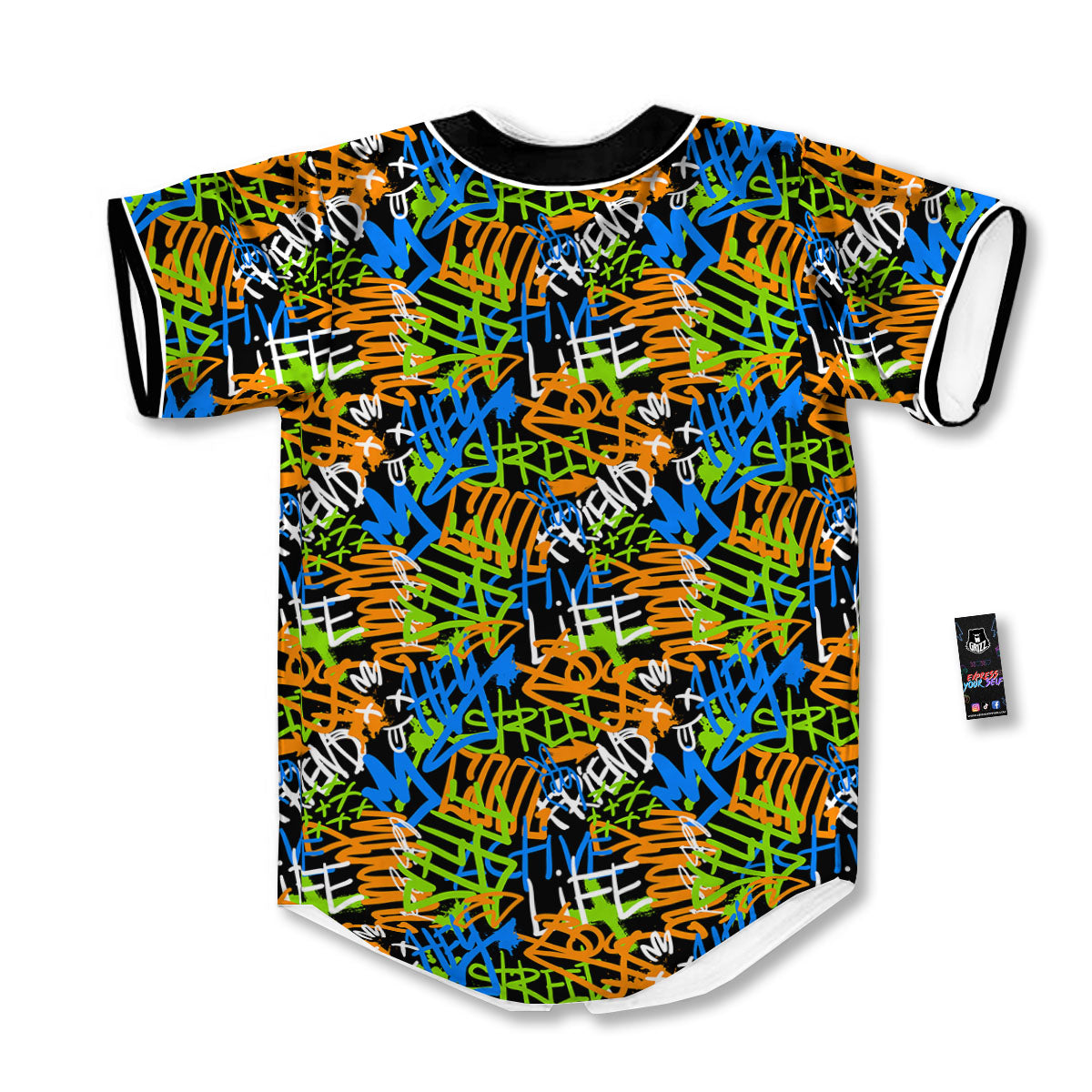 Graffiti Text Print Pattern Baseball Jersey-grizzshop