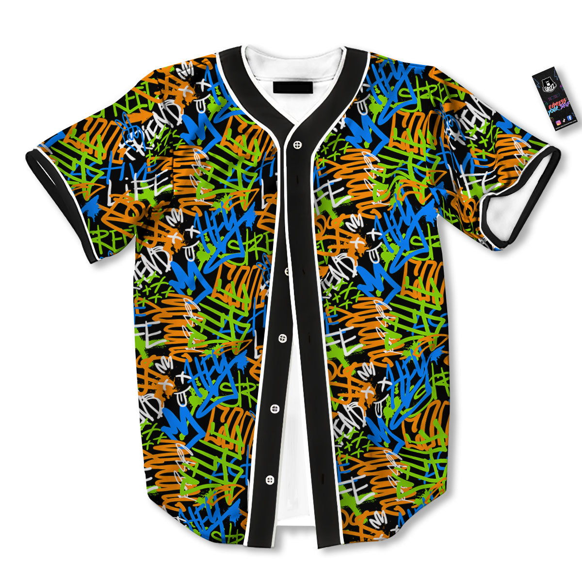 Graffiti Text Print Pattern Baseball Jersey-grizzshop