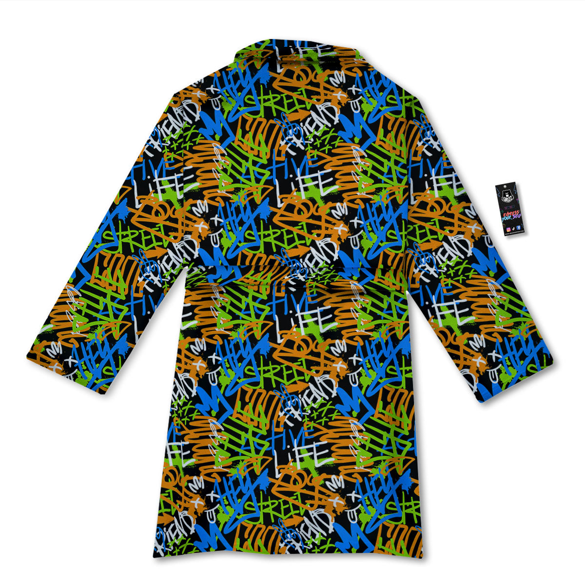 Graffiti Text Print Pattern Bathrobe-grizzshop