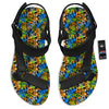 Graffiti Text Print Pattern Black Open Toe Sandals-grizzshop