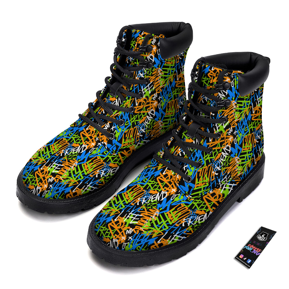 Graffiti Text Print Pattern Boots-grizzshop