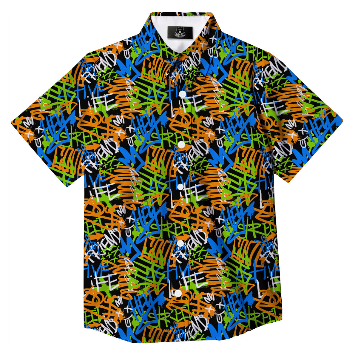 Graffiti Text Print Pattern Button Up Shirt-grizzshop