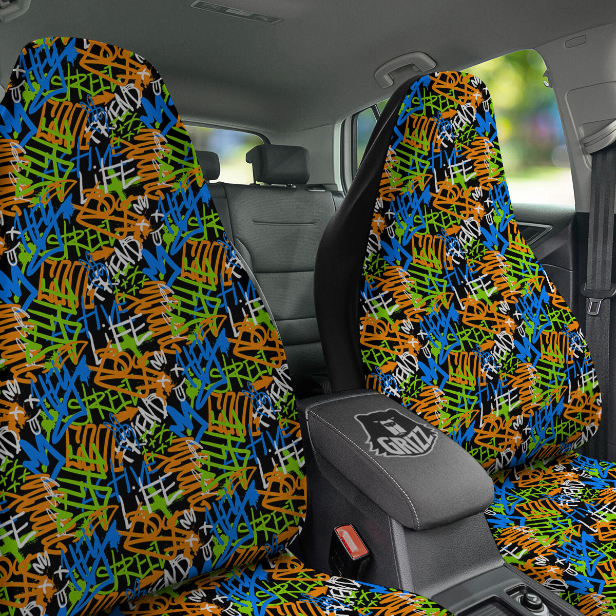 Graffiti Text Print Pattern Car Seat Covers-grizzshop