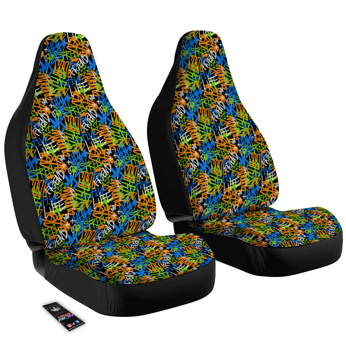 Graffiti Text Print Pattern Car Seat Covers-grizzshop