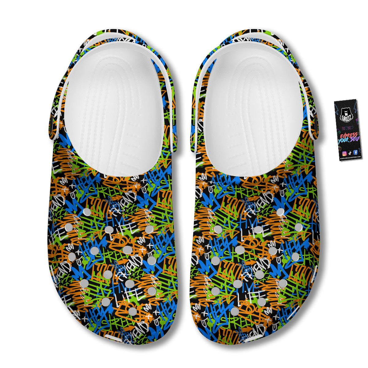 Graffiti Text Print Pattern Clog-grizzshop