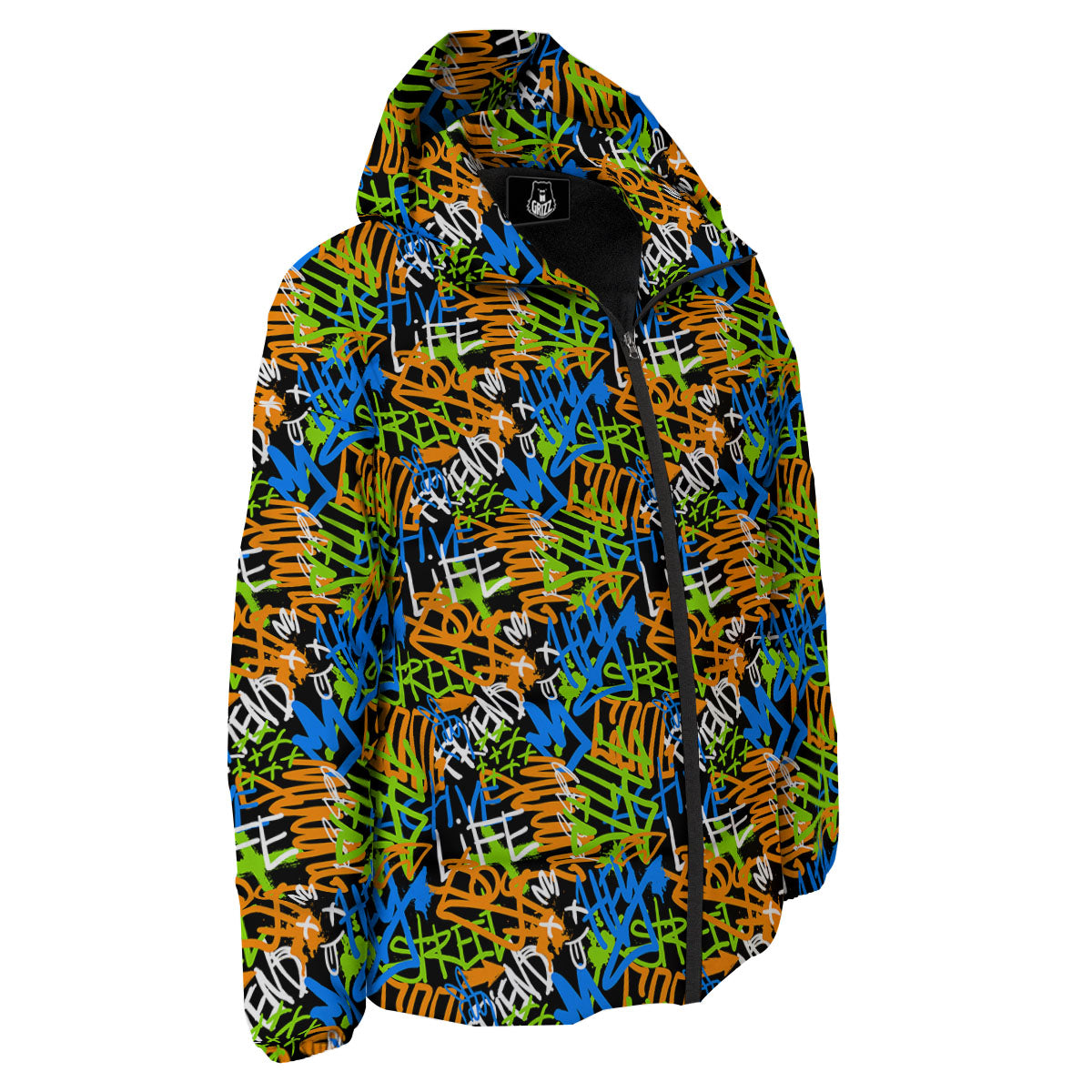 Graffiti Text Print Pattern Down Jacket-grizzshop