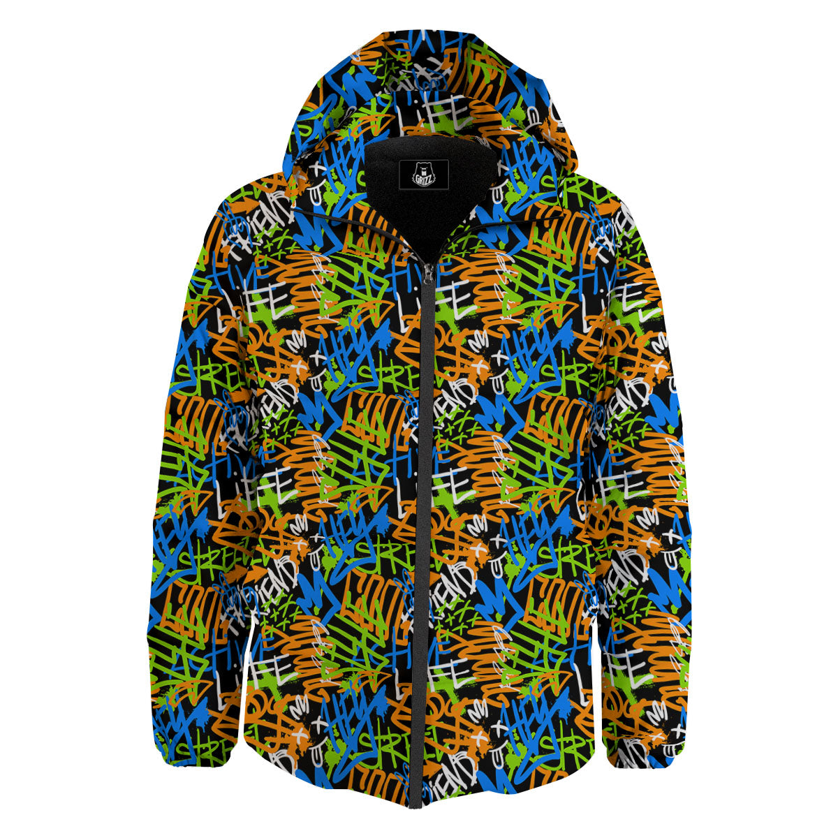 Graffiti Text Print Pattern Down Jacket-grizzshop