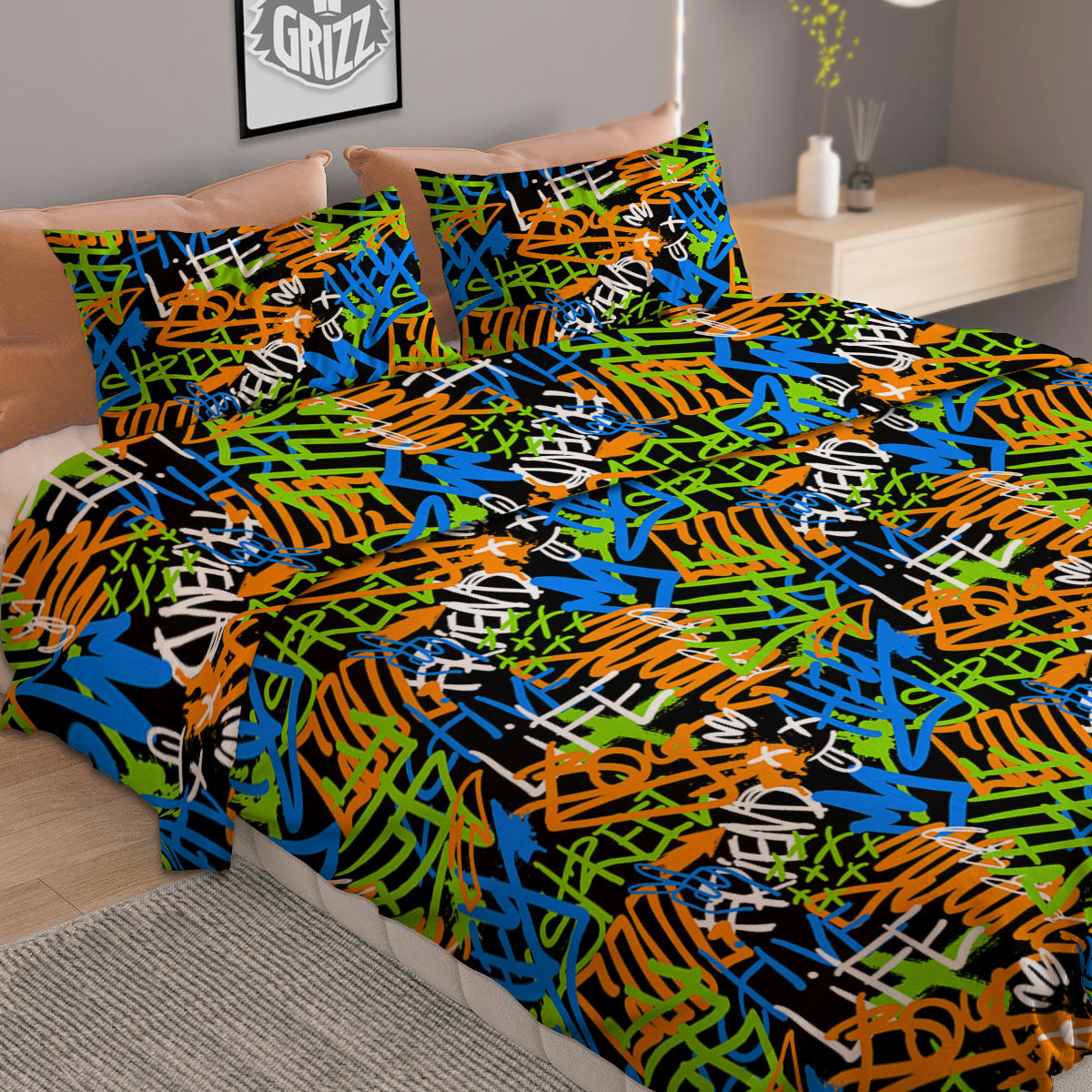 Graffiti Text Print Pattern Duvet Cover Bedding Set