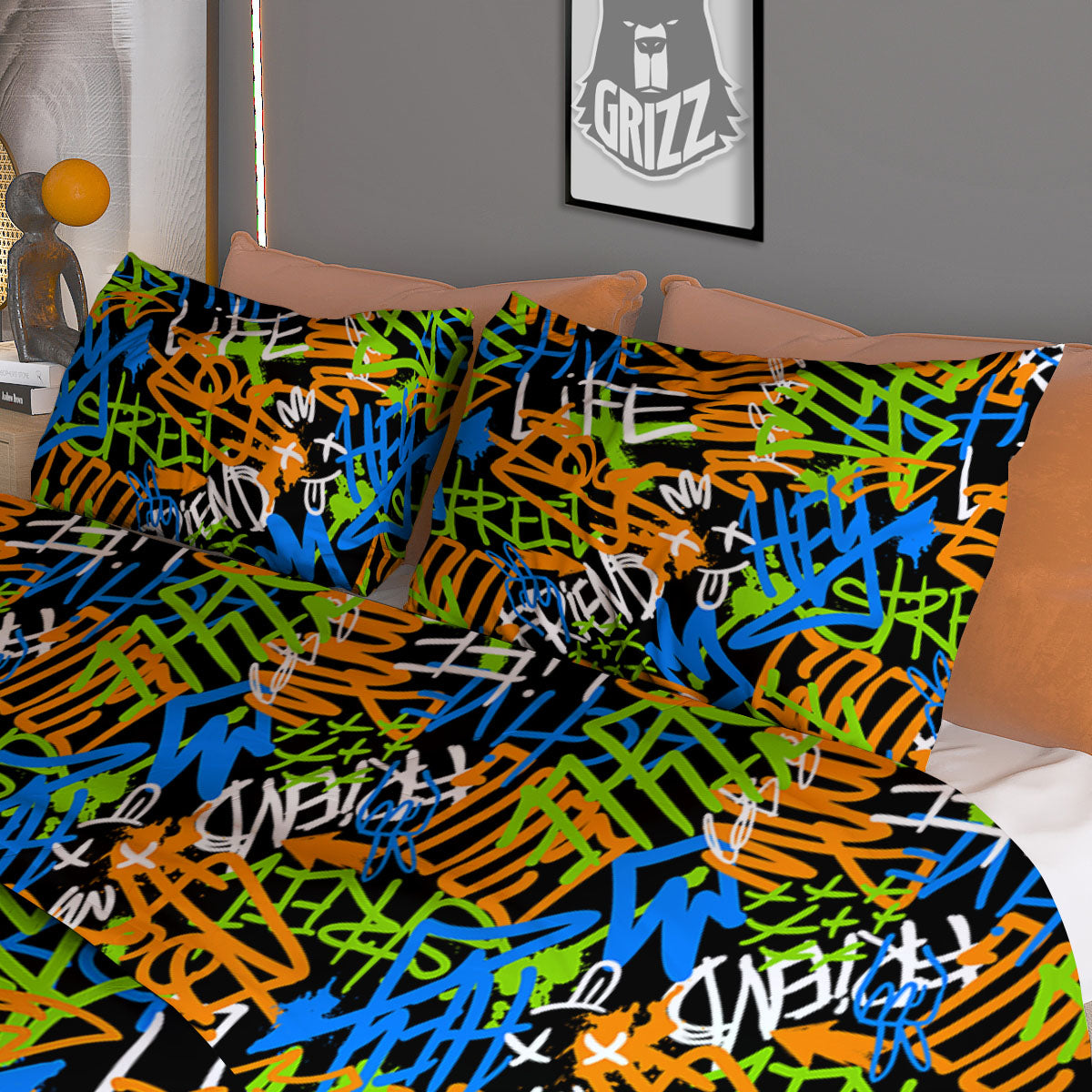 Graffiti Text Print Pattern Duvet Cover Bedding Set