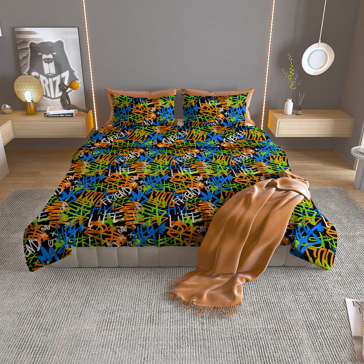 Graffiti Text Print Pattern Duvet Cover Bedding Set