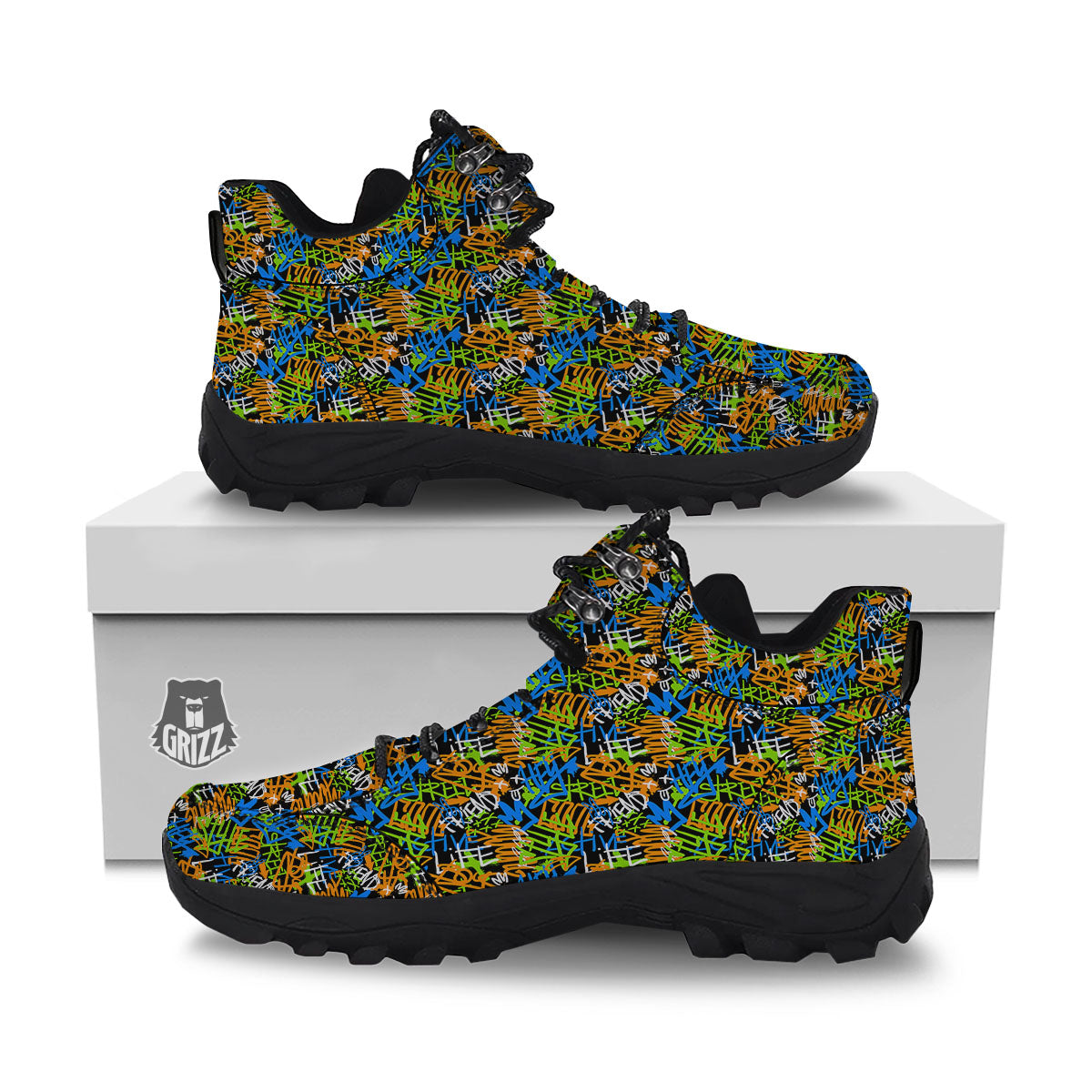 Graffiti Text Print Pattern Hiking Shoes-grizzshop