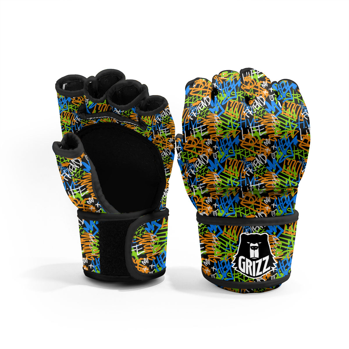 Graffiti Text Print Pattern MMA Gloves-grizzshop