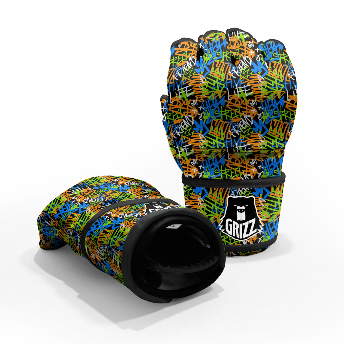 Graffiti Text Print Pattern MMA Gloves-grizzshop